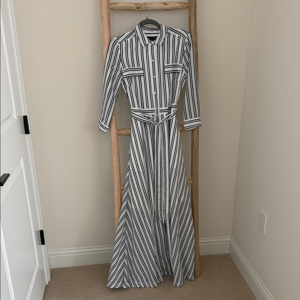 Banana Republic Black and White Striped Maxi Shirt Dress
